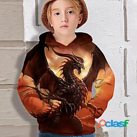 Kids Boys Hoodie Long Sleeve Brown 3D Print Cartoon Dragon