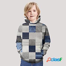 Kids Boys Hoodie Long Sleeve Gray 3D Print Plaid Daily