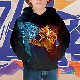 Kids Boys Hoodie Sweatshirt Long Sleeve Black 3D Print Tiger