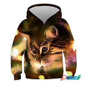 Kids Boys Hoodie Sweatshirt Long Sleeve Brown 3D Print Cat