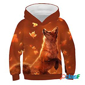 Kids Boys Hoodie Sweatshirt Long Sleeve Wolf Print 3D Fox