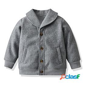 Kids Boys Long Sleeve Coat Gray Pocket Plain Active Fall