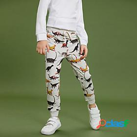 Kids Boys Pants White Print Animal Active Fall Winter 3-8