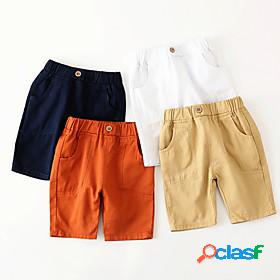 Kids Boys Shorts White Khaki Red Solid Colored Active Spring