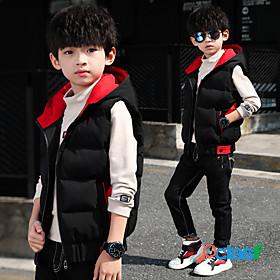 Kids Boys Sleeveless Tank Coat Green Black Red Solid Color