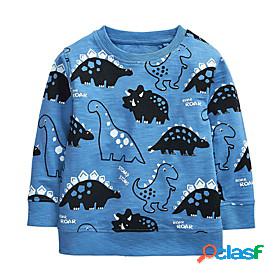 Kids Boys Sweatshirt Long Sleeve Royal Blue Cartoon Dinosaur