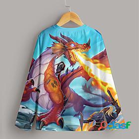 Kids Boys' T shirt Long Sleeve Blue Black 3D Print Dragon