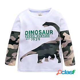 Kids Boys T shirt Long Sleeve White Gray Cartoon Dinosaur