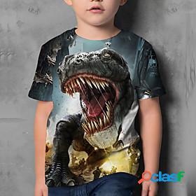 Kids Boys T shirt Short Sleeve Blue 3D Print Dinosaur Print