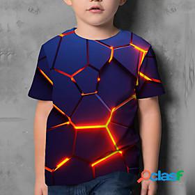 Kids Boys T shirt Short Sleeve Blue 3D Print Optical