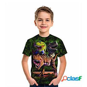 Kids Boys T shirt Short Sleeve Dinosaur Animal Print Green