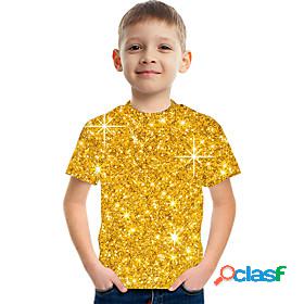 Kids Boys T shirt Short Sleeve Gold 3D Print Rainbow Optical