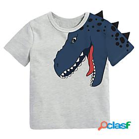 Kids Boys T shirt Short Sleeve Gray Cartoon Dinosaur Animal