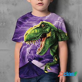 Kids Boys T shirt Short Sleeve Purple 3D Print Dinosaur