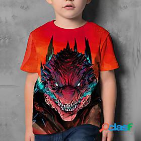 Kids Boys T shirt Short Sleeve Red 3D Print Dinosaur Print