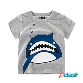 Kids Boys T shirt Short Sleeve Shark Animal Gray Cotton