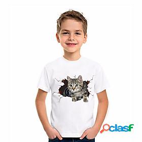 Kids Boys T shirt Short Sleeve White 3D Print Cat Animal