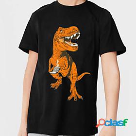 Kids Boys T shirt Tee Short Sleeve White Black Dinosaur