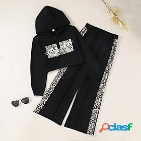 Kids Girls' Clothing Set Long Sleeve 2 Pieces Black Print