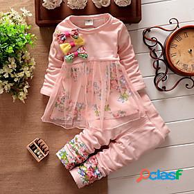 Kids Girls Clothing Set Long Sleeve 2 Pieces Green Pink Red
