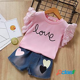 Kids Girls Clothing Set Short Sleeve 2 Pieces White Pink