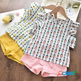 Kids Girls Clothing Set Sleeveless 2 Pieces Green Pink