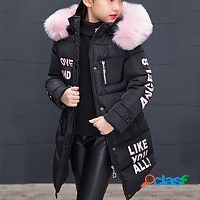 Kids Girls' Down Cotton Padded Jacket Coat Trench Coat Black