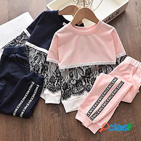 Kids Girls Hoodie Pants Long Sleeve 2 Pieces Pink Navy Blue