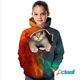 Kids Girls Hoodie Sweatshirt Long Sleeve Khaki 3D Print Cat