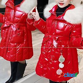 Kids Girls Jacket Coat Big red Black Pink Fur Trim Solid