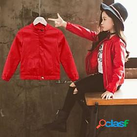 Kids Girls Jacket Coat Red plus velvet Red single li Solid