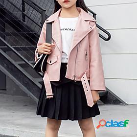 Kids Girls Long Sleeve Jacket Coat Black Pink Red Zipper