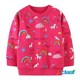Kids Girls Sweatshirt Long Sleeve Red Rainbow Unicorn Letter