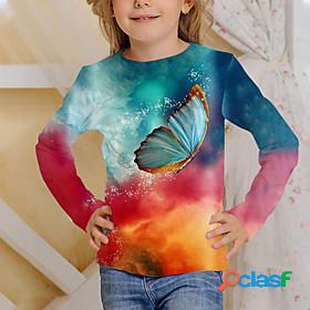 Kids Girls' T shirt Long Sleeve Butterfly 3D Print Navy Blue