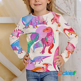 Kids Girls T shirt Long Sleeve Pink 3D Print Dinosaur School