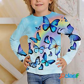 Kids Girls T shirt Long Sleeve Rainbow Butterfly 3D Print