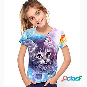 Kids Girls' T shirt Short Sleeve 3D Print Cat Animal Purple