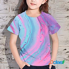 Kids Girls T shirt Short Sleeve 3D Print Color Block Blue