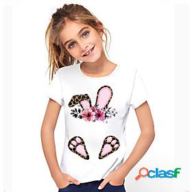 Kids Girls T shirt Short Sleeve 3D Print Leopard Rabbit
