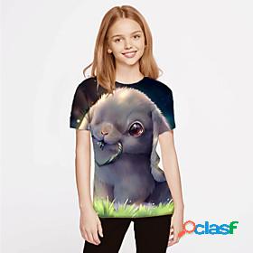 Kids Girls T shirt Short Sleeve 3D Print Rabbit Bunny Animal
