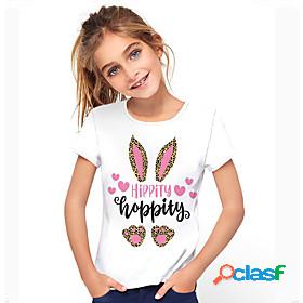 Kids Girls T shirt Short Sleeve 3D Print Rabbit Bunny Letter