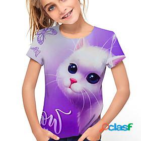 Kids Girls T shirt Short Sleeve Purple 3D Print Cat Print