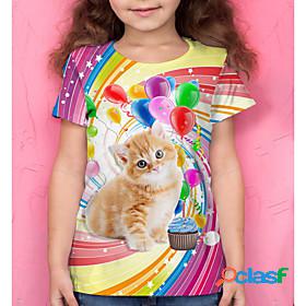 Kids Girls T shirt Short Sleeve Rainbow 3D Print Cat Print