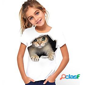 Kids Girls T shirt Short Sleeve White 3D Print Cat Print