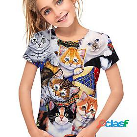 Kids Girls T shirt Short Sleeve Yellow 3D Print Cat Print