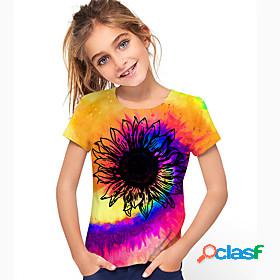 Kids Girls T shirt Short Sleeve Yellow Print Graphic 3D