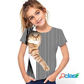 Kids Girls' T shirt Tee Short Sleeve Black 3D Print Cat