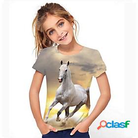 Kids Girls' T shirt Tee Short Sleeve Black 3D Print Horse