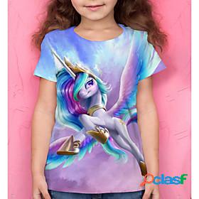 Kids Girls T shirt Tee Short Sleeve Purple 3D Print Unicorn