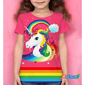 Kids Girls' T shirt Tee Short Sleeve Unicorn 3D Print